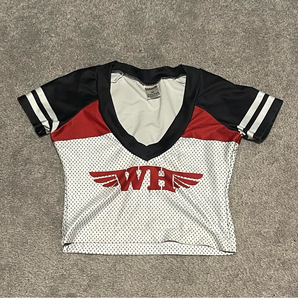 Women's Red and Black V-Neck Top